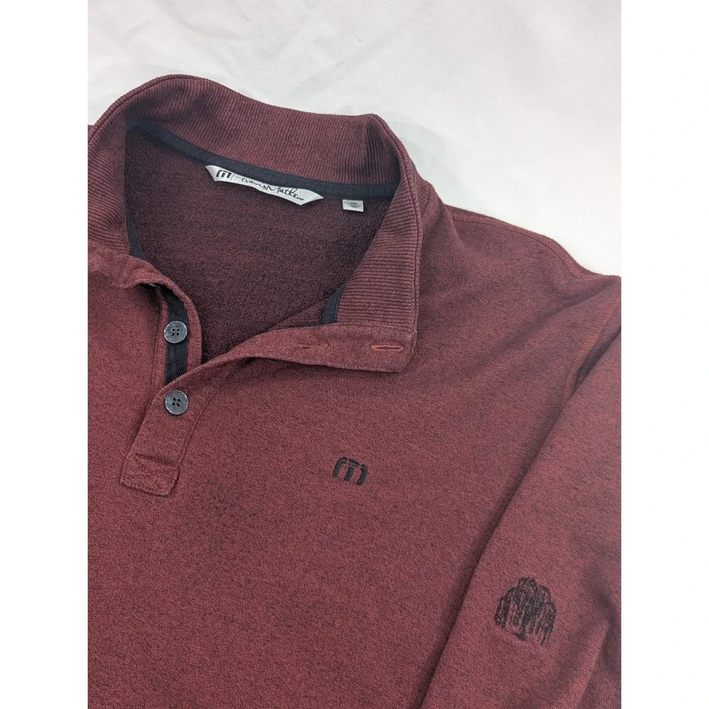 Travis Mathew Sweater Mens 2XL Maroon Heavy Henley Pullover Willow‎ Tree Golf